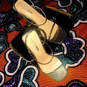 Gold Heels with straps over toe and around ankles